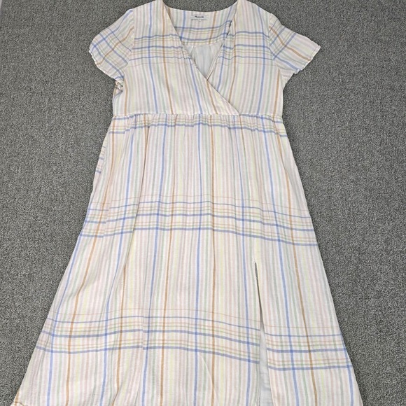 Madewell Dresses & Skirts - Madewell Clara Linen Blend Wrap Midi Dress Pastel Plaid Cottagecore Size L